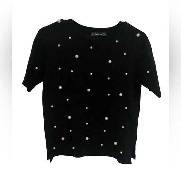 ZARA Embellished Faux Pearl Knit Top - Picture 2 of 5